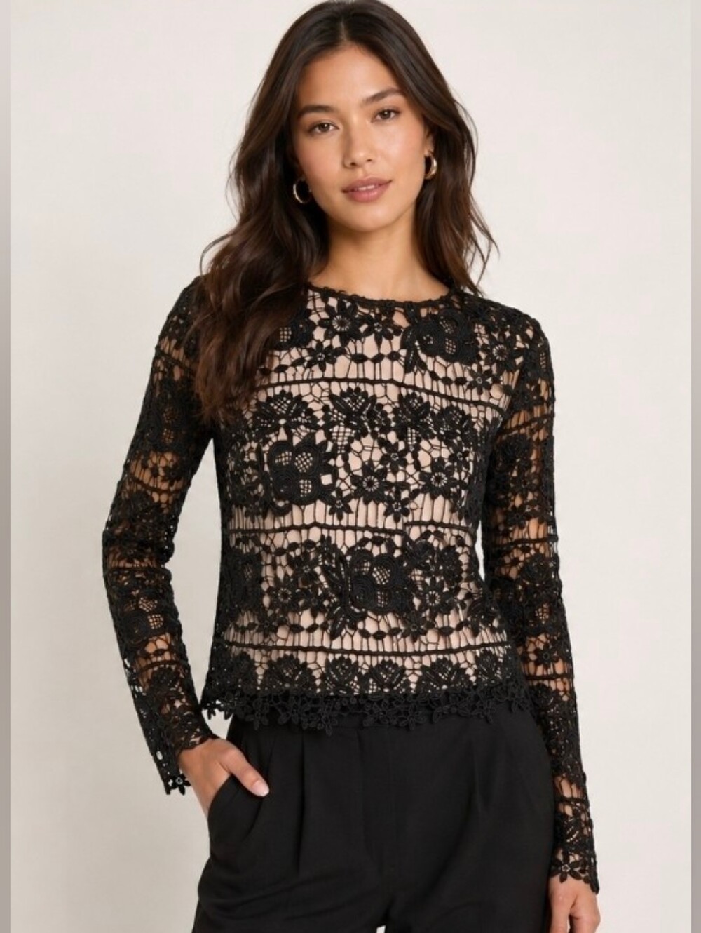 ❤️ LOVERS + FRIENDS BLACK LACE TOP W/ SHEER BACK, XS
